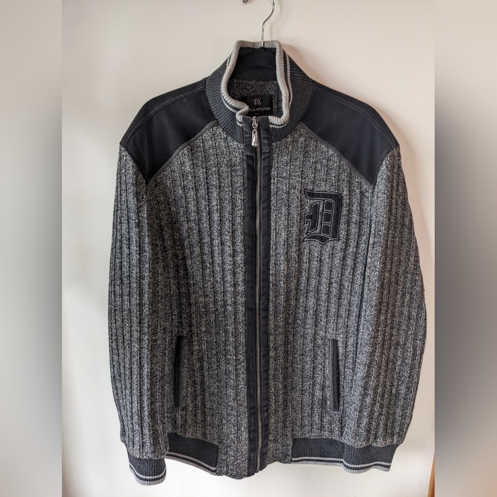 Scala Milano Men’s XL Full Zip Knit Bomber Jacket Gray Black